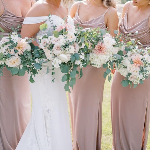 Revelry Skye velvet champagne color full length bridesmaid dress - Picture 5 of 5